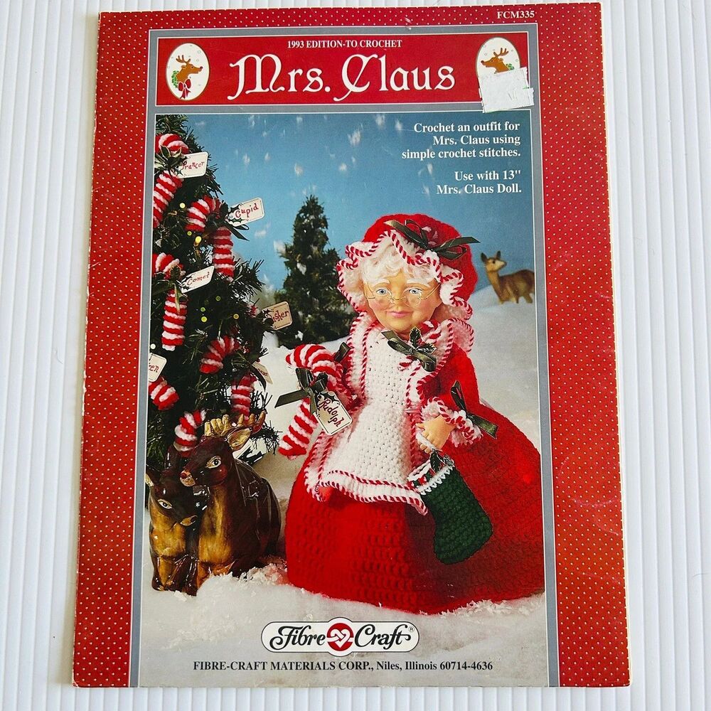Vintage Fibre Crafts MRS. CLAUS Christmas Crochet Pattern Leaflet For 13" Doll